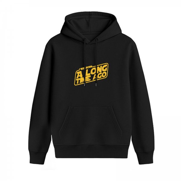 Black hoodie with 'A Long Time Ago' Star Wars style graphic