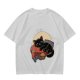 Olive T-Shirt with Relaxed Black Cat Gaming Snack Print