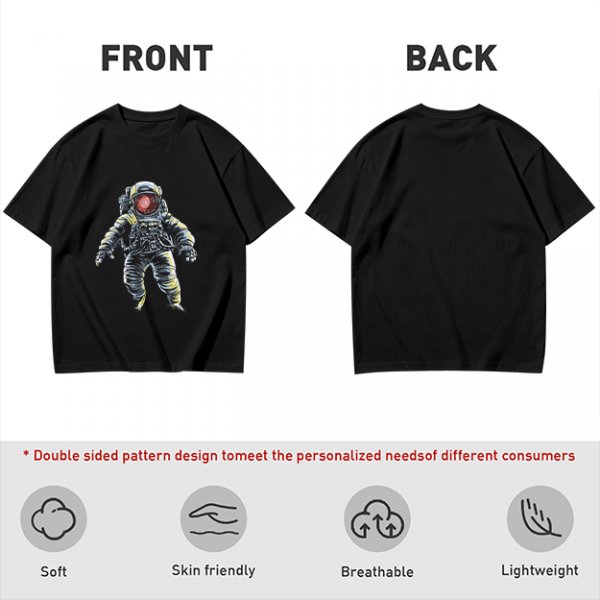 Olive T-Shirt with Floating Astronaut Graphic Print