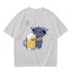 Olive T-Shirt With Cute Blue Goat Holding Foamy Beer Mug Print