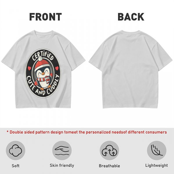 Olive T-Shirt with Cute Penguin 'Certified Cute and Cuddly' Print