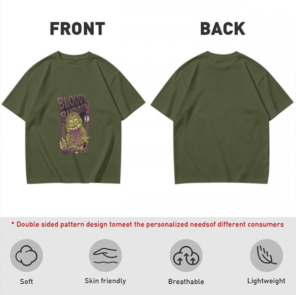 Olive Graphic T-Shirt With Bloody Burger Monster Print