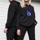 Black Hoodie With Glowing Purple And Blue Fantasy Graphic Print