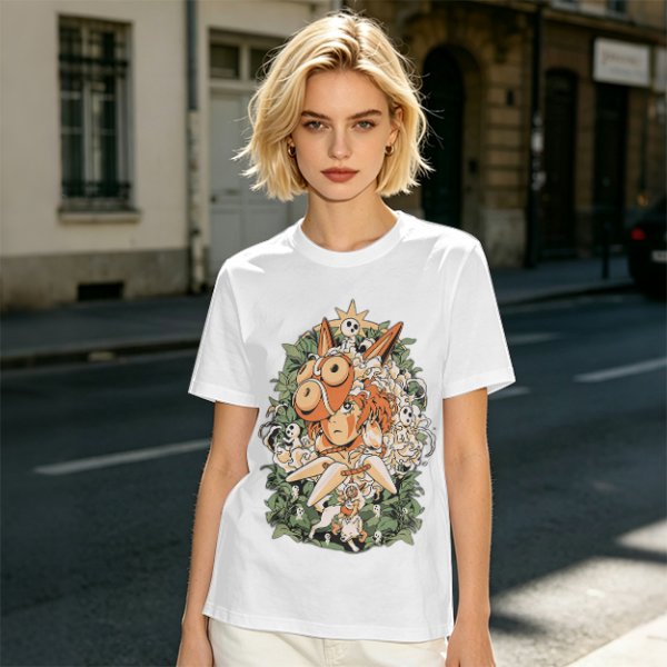 Olive T-shirt with Princess Mononoke Forest Spirit Art Print