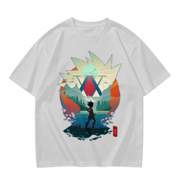 Hunter x Hunter Anime Graphic Tee with Sunset Landscape Art