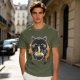 Olive T-Shirt Featuring Black Maneki-neko Cat Eating Ramen