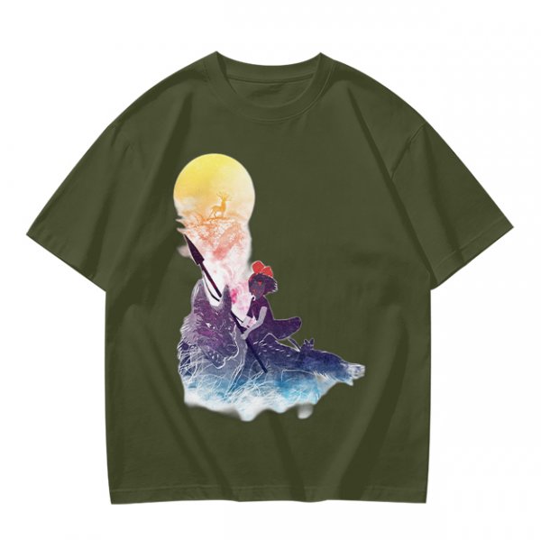 Olive T-Shirt with Watercolor Witch and Moon Art Print
