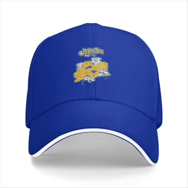 Black baseball cap with cheese and mice graphic print