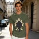 Olive T-Shirt With Cat Phases Moon Cycle Graphic Print