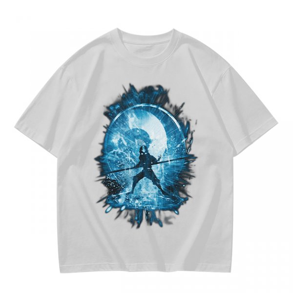 Olive T-Shirt With Blue Warrior Silhouette Graphic Print