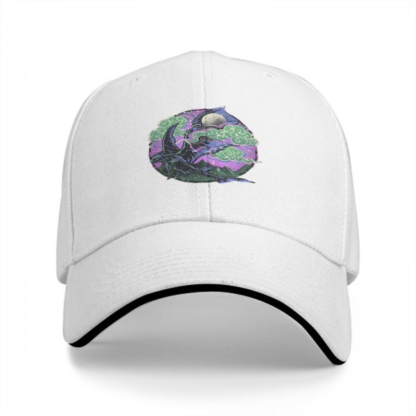 Black Baseball Cap With Fantasy Dragon Moon Cloud Night Artwork