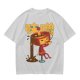 Olive green t-shirt with whimsical miso character graphic print