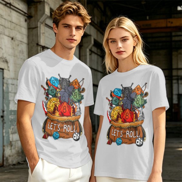 Olive Dungeons and Dragons Dice Bag Let's Roll Graphic T-Shirt