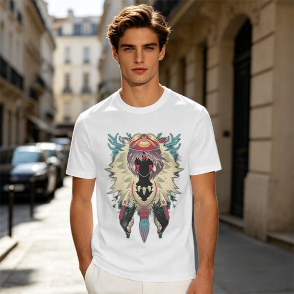 Olive Green T-Shirt With Fantasy Forest Spirit Graphic Print