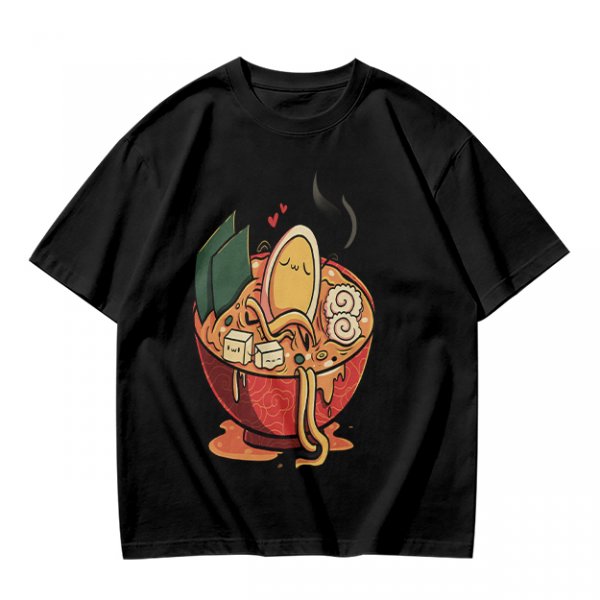 Olive T-Shirt With Cute Ramen Bowl Graphic Print