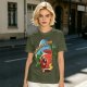 Olive green graphic t-shirt with caffeine team coffee cup and bean illustration