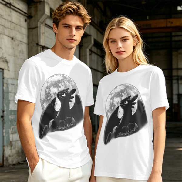 Olive T-Shirt Featuring Toothless Dragon Against Full Moon
