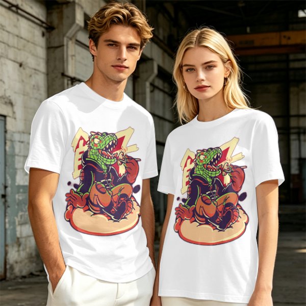 Olive T-Shirt with Cartoon Crocodile Eating Snack Graphic