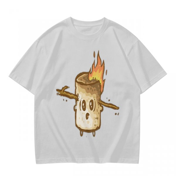 Olive T-Shirt With Surprised Burning Marshmallow Graphic