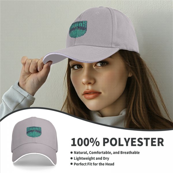 Black baseball cap with teal snake and text graphic