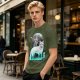 Olive T-Shirt With Wolf Warrior And Moon Forest Art Print