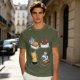 Olive T-shirt with cute cat sushi illustrations