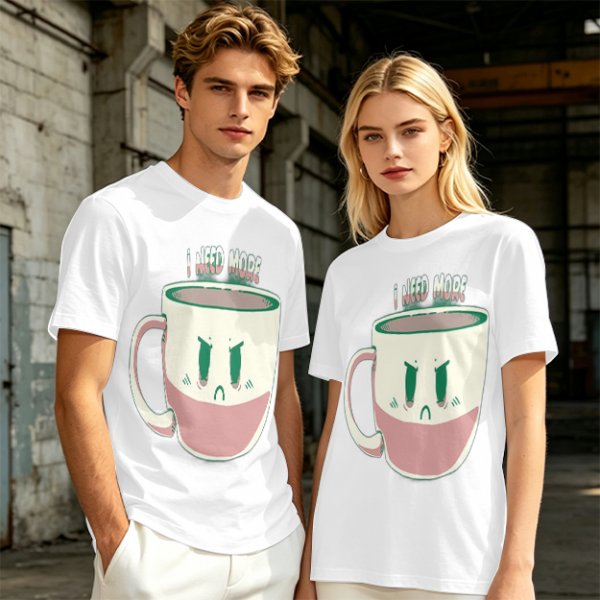 Olive Graphic Tee With Angry Coffee Cup I Need More Print