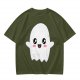 Olive T-shirt with Cute Kawaii Ghost Graphic Print