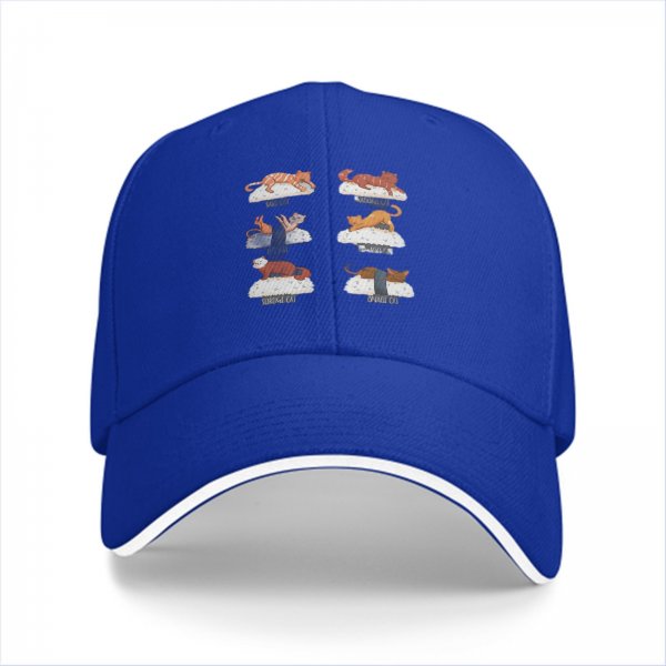 Black Baseball Cap With Sushi Cat Illustrations