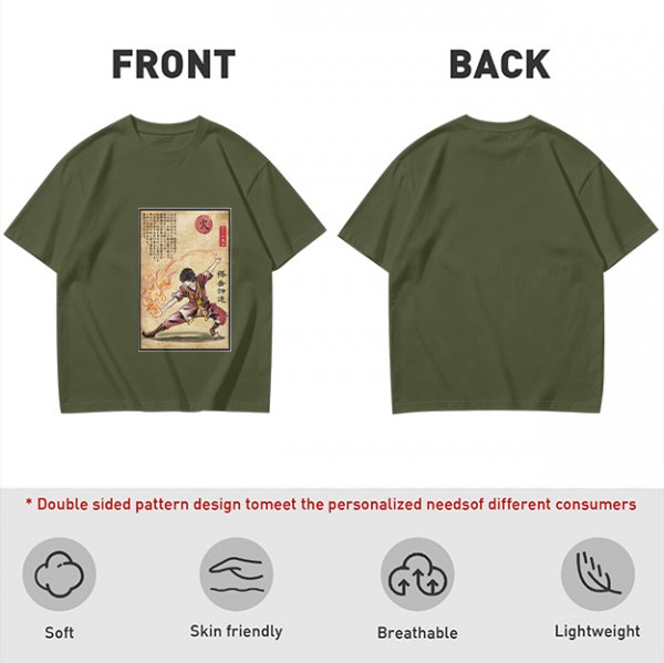 Olive t-shirt with firebender martial arts graphic print
