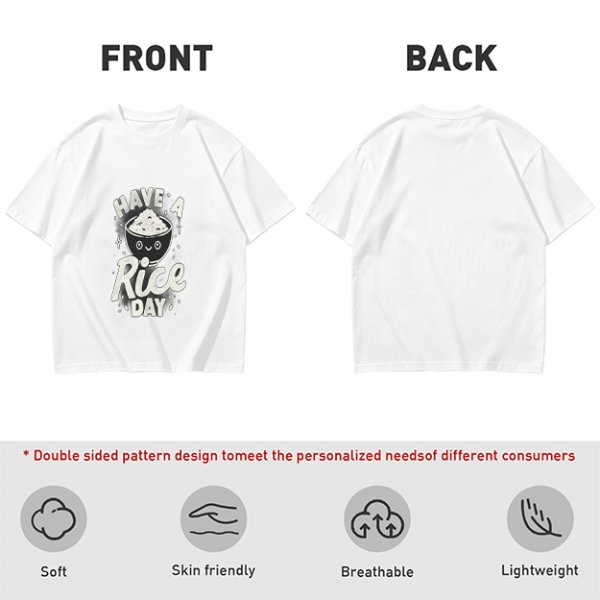 Olive t-shirt with 'Have a Rice Day' and cute rice bowl graphic