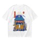 Olive t-shirt with cat ramen stall and Mount Fuji graphic