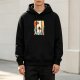Black Hoodie With Japanese Style Sunset Wave Graphic Print