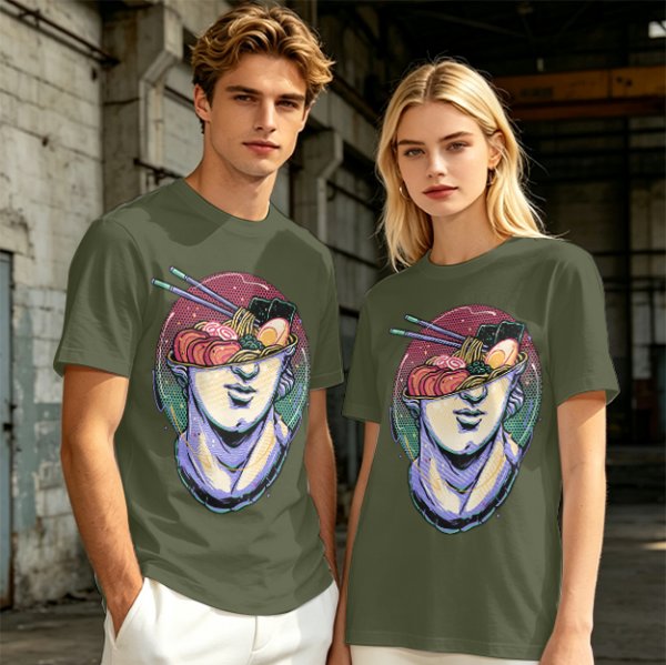 Olive T-Shirt With Classical Bust Ramen Bowl Art Print