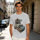 Olive T-Shirt With Rustic Wooden Cart Print