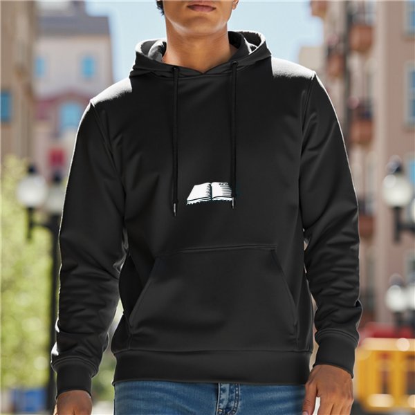 Black Hoodie With Open Book Graphic Print