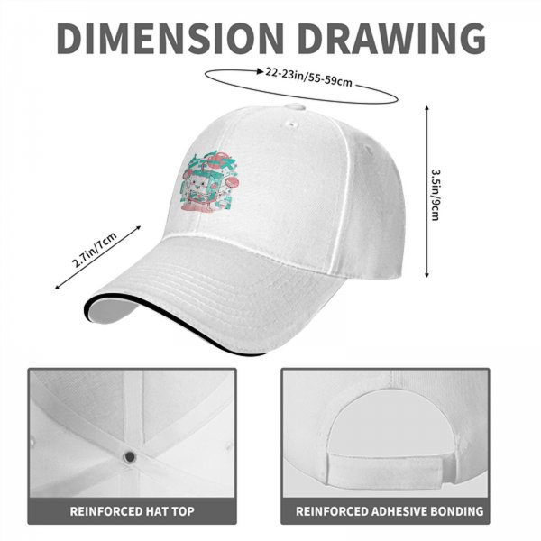 Black Baseball Cap with Cute Cartoon Juice Box Character Print