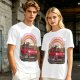Olive T-Shirt With Red Convertible Car, Rainbow And People Graphic
