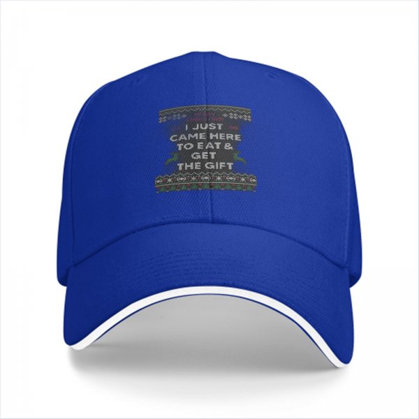 Black baseball cap with 'I just came here to eat & get the gift' Christmas print