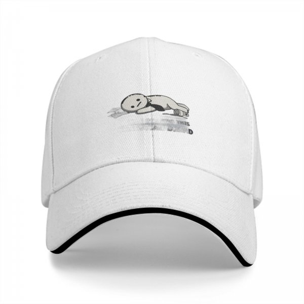 Black Baseball Cap With Tired Lying Cartoon Character Print