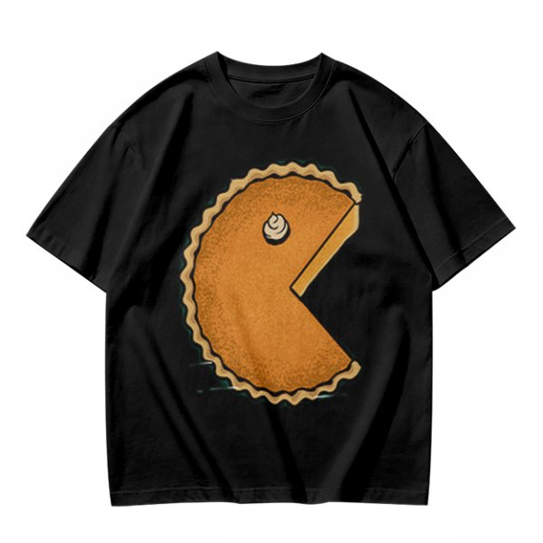 Olive T-Shirt With Pac-Man Style Pumpkin Pie Graphic