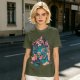 Olive T-Shirt With Girls On A Teal Tiger Graphic Print