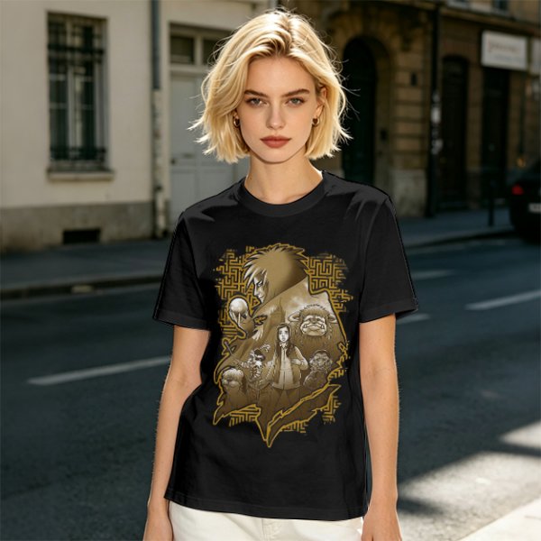 Olive T-Shirt with Fantasy Character Group Graphic Print