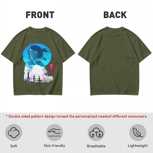 Anime girl cherry blossom scene graphic tee
