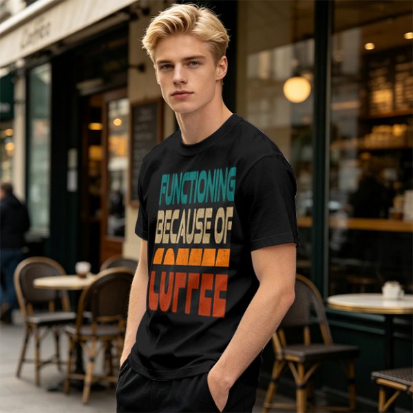 Olive Graphic T-Shirt with 'Functioning Because Of Coffee' Retro Print
