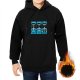 Black hoodie with three day weather tarot-style graphic print