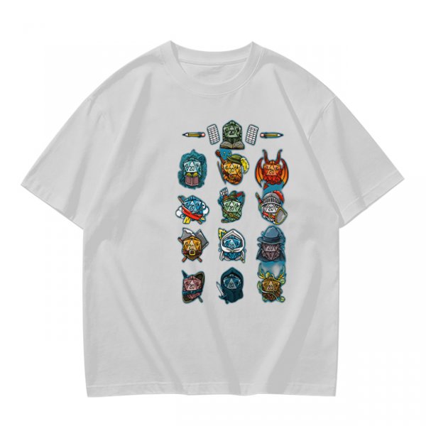 Olive Green T-Shirt With Fantasy Character Icons Print
