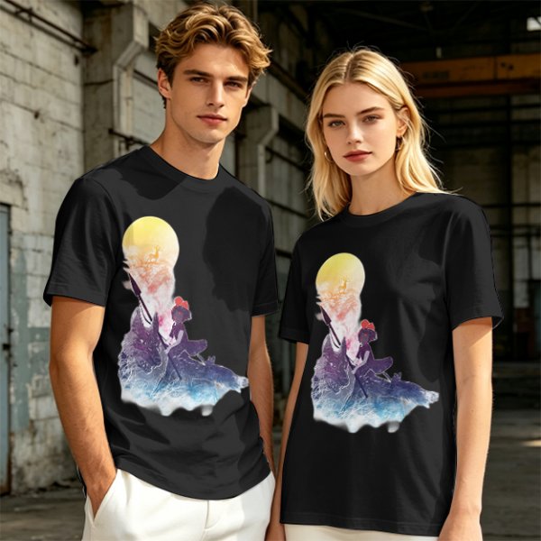 Olive T-Shirt with Watercolor Witch and Moon Art Print