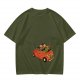 Olive T-Shirt with Skeleton and Friends in Christmas Car Print