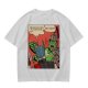 Olive t-shirt with comic print of Hulk and Thor mid-smashed interaction